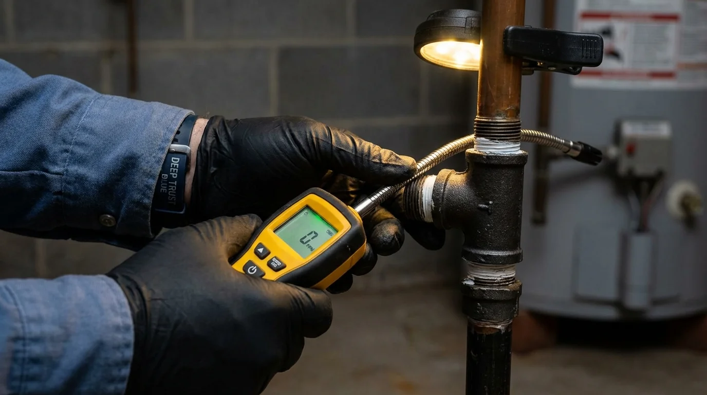Gas leak detection with electronic sniffer by Johns Plumbing LLC in Santa Fe